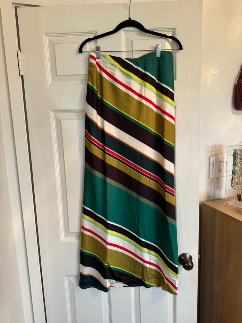 Striped Teal Satin Two-Piece Maxi Dress - Picture 3 of 9
